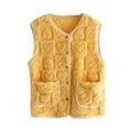 thumbnail image 2 of Fanxing Petite Womens Fleece Vest Teen Gril Sherpa Sleeveless Jacket Lightweight Button Down Crop Waistcoat Gilet with Pocket Yellow XL, 2 of 5