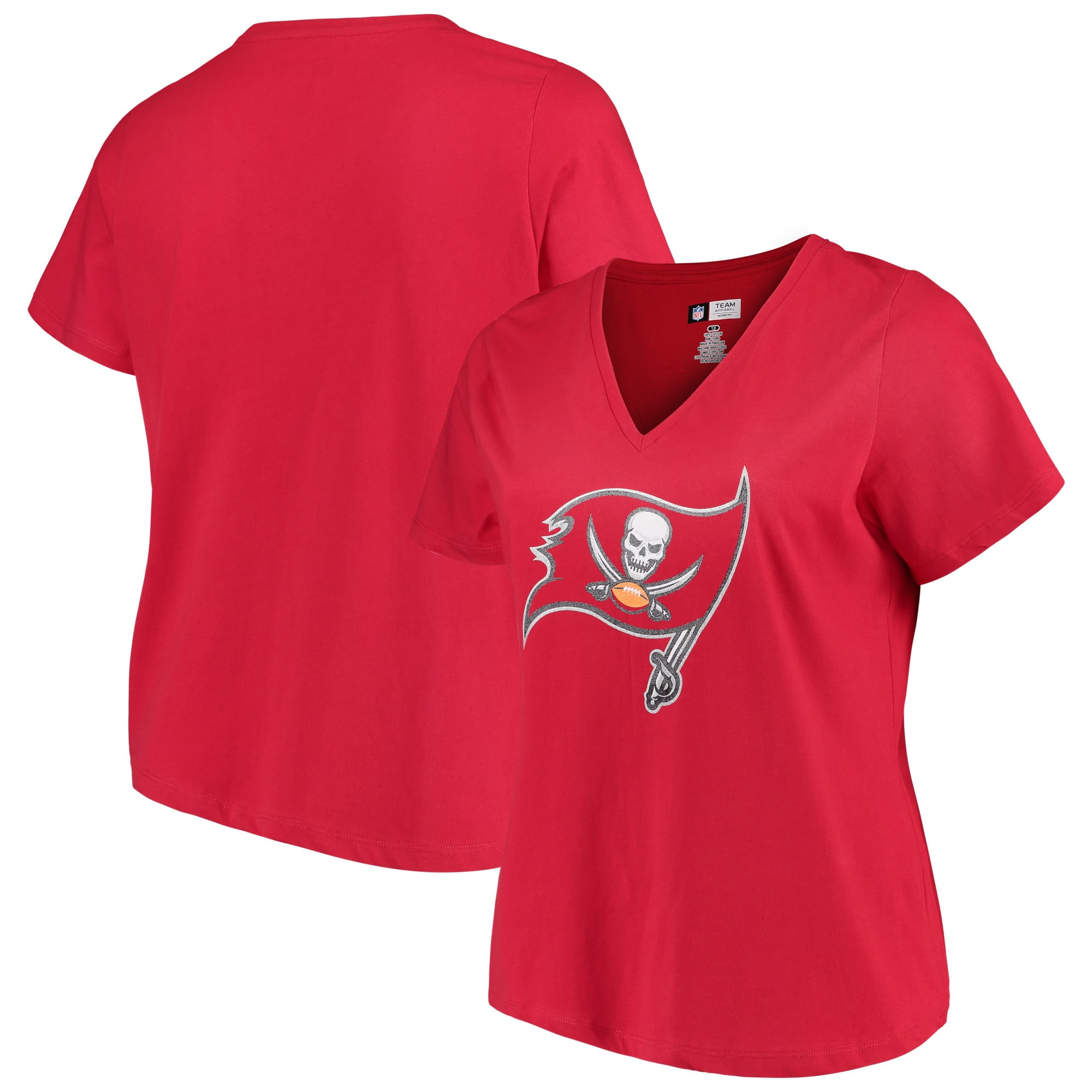 Women's Majestic Red Tampa Bay Buccaneers Plus Size Logo VNeck TShirt