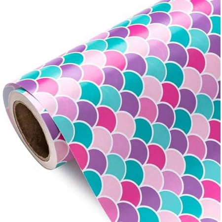 Mermaid Wrapping Paper Roll - Mini Roll - 17 Inch x 9.8 Feet - Colorful Mermaid Scale Wrapping Paper Design for Birthday Girls, Baby Shower, Kids Birthday