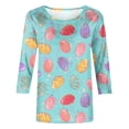 thumbnail image 4 of Savings Easter 3/4 Sleeve Round Neck Shirts Women Casual Cute Print Tee Summer Lightweight Pullover Tops (XL, Blue), 4 of 5