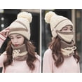 thumbnail image 3 of Gorro de mujer, gorro de lana cálido para invierno, gorro cálido y bonito para mujer, gorro tejido con protección para los oídos de tres piezas (color caramelo), 3 of 4
