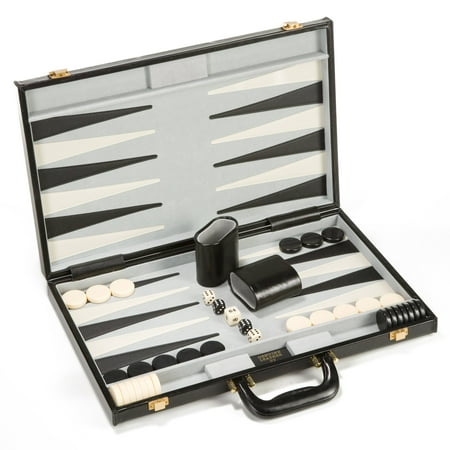 Genuine Black Leather 18 in. Backgammon Set