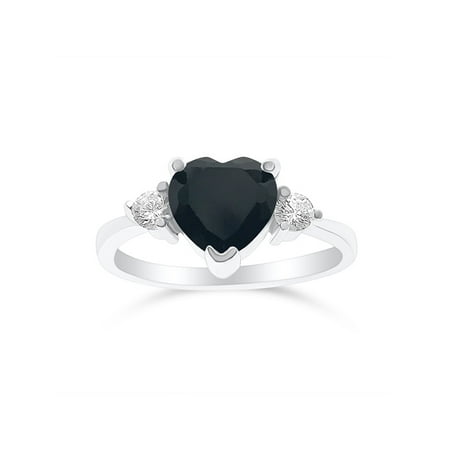Silver Black Heart Ring - DTLA Sterling Silver Cubic Zirconia Heart Promise Ring For Her - Black (10)