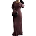 thumbnail image 2 of Female Fall Fashion Long Sleeve Maxi Dress Ribbed Knit Boat Neck Bodycon Casual Dresses Going Out Outfits Dark Brown S, 2 of 7