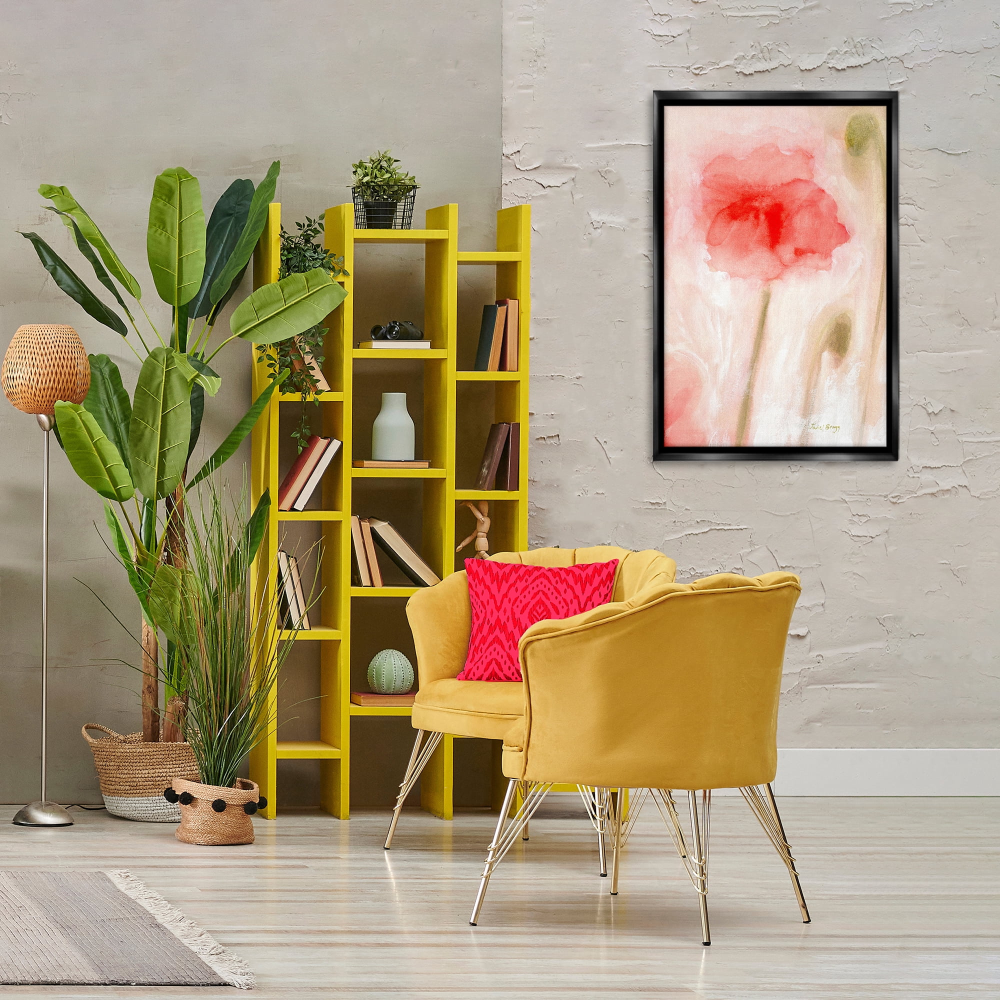 Stupell Industries Abstract Budding Flower Botanical & Floral Painting Black Floater Framed Art Print Wall Art, 21 x 31