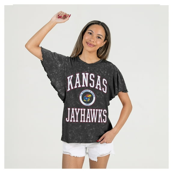 Women's Gameday Couture Black Kansas Jayhawks Relaxed Fit Victory Mode Flutter Sleeve T-Shirt