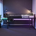 thumbnail image 2 of IVV Twin Size Mid Loft Bed with Desk and LED Lights, Metal Frame with MDF Desktop and Mesh Shelf, Space-Saving Gaming Bed with Incliner Ladder (Black), 2 of 12