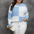 thumbnail image 6 of Plus Size Women Sweaters Crewneck Color Block Blue and White Pullover Long Sleeve Knit Loose Casual Winter Tops (XL, Blue), 6 of 7