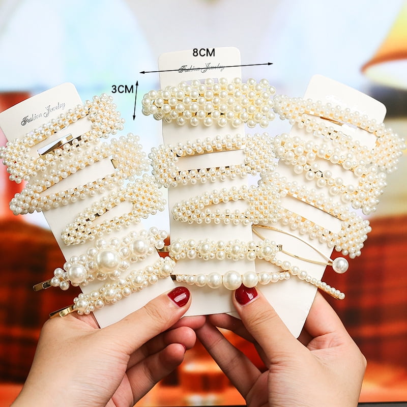 15 Pcs Pearl Hair Clips Large Hair Clips Pins Barrette Ties Hair