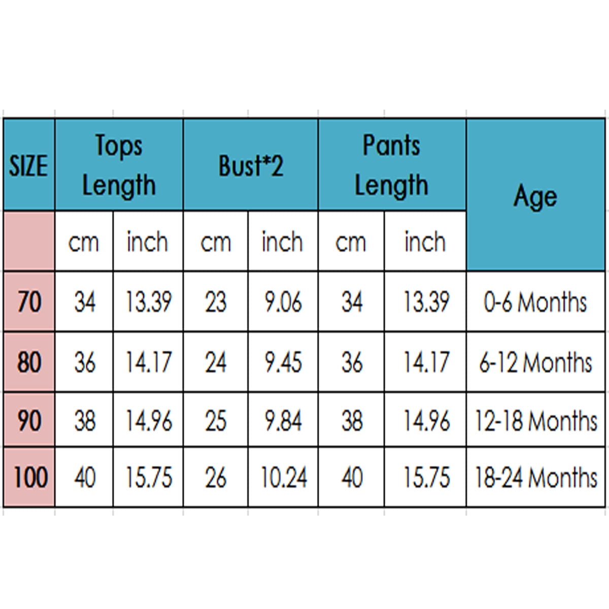 34 inches to cm pants