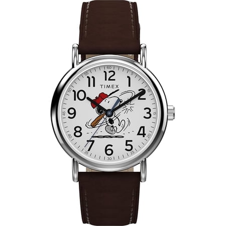 Timex Men's Peanuts Weekender Baseball 38mm Watch - Brown Two- Piece White Dial Silver-Tone Case