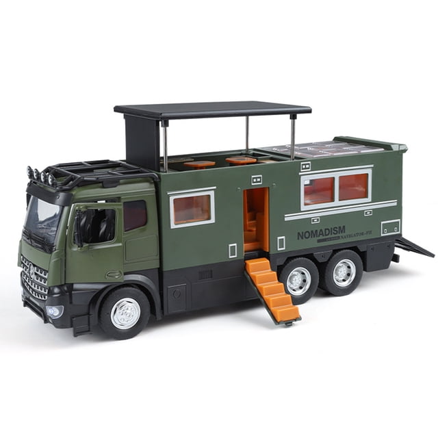 1:18 Scale Green Alloy Off-Road RV Model with Sound & Light Effects - 28cm Length, 655g Weight, Zinc Alloy & Plastic Construction, Working Headlights, Foldable Mirrors, Coasting Function, Horn Sound,