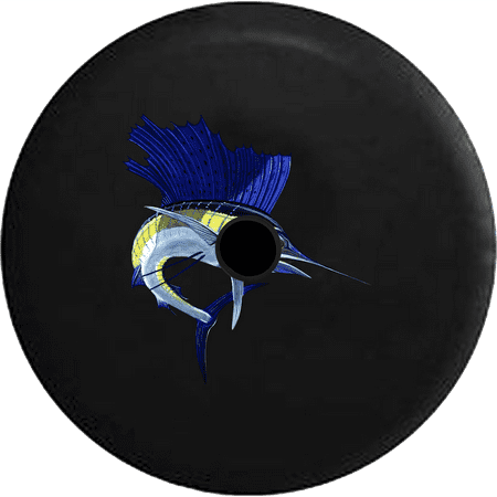 2018 2019 Wrangler JL Backup Camera Blue Sailfish Marlin Sport Fishing Charter Boat Spare Tire Cover for Jeep RV 32 (Best Recreational Boats 2019)