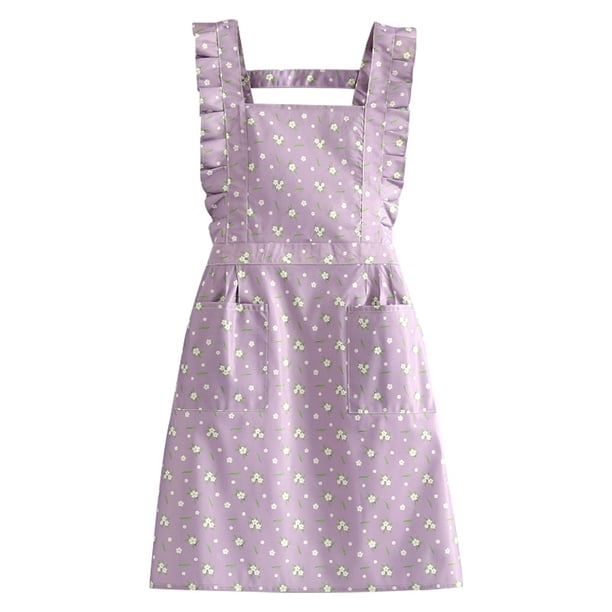 Delantal de poliéster impermeable con volantes florales para mujer