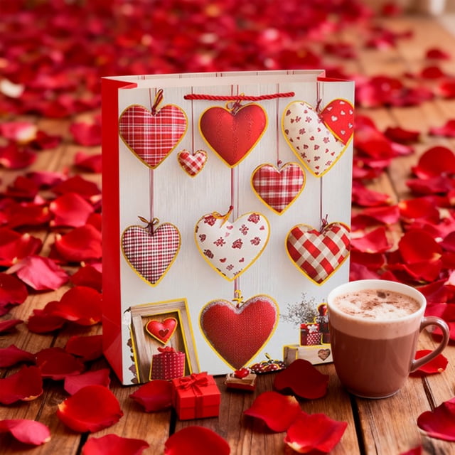 Eoozwa 3 Packs Romantic Gift Bag for Girlfriend Premium Kraft Paper with Handles Cute Souvenir Packaging for Anniversary Valentine's Day Party Favor Bag Reusable Decorative Present Pouch