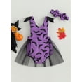 thumbnail image 2 of Cenuakty Baby Girl Halloween Clothes Bat Print Summer Mesh Romper Dress and Stretch Headband 2 Piece Outfits, 2 of 9