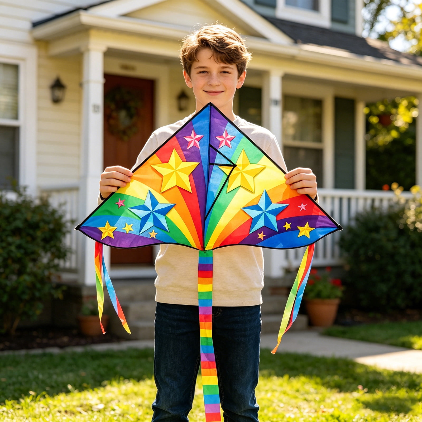 EclipseJewels Dinosaur Kite for Kids and Adults - Easy to Fly with String, Colorful Large Beach Kite for Outdoor Games Family Fun,B
