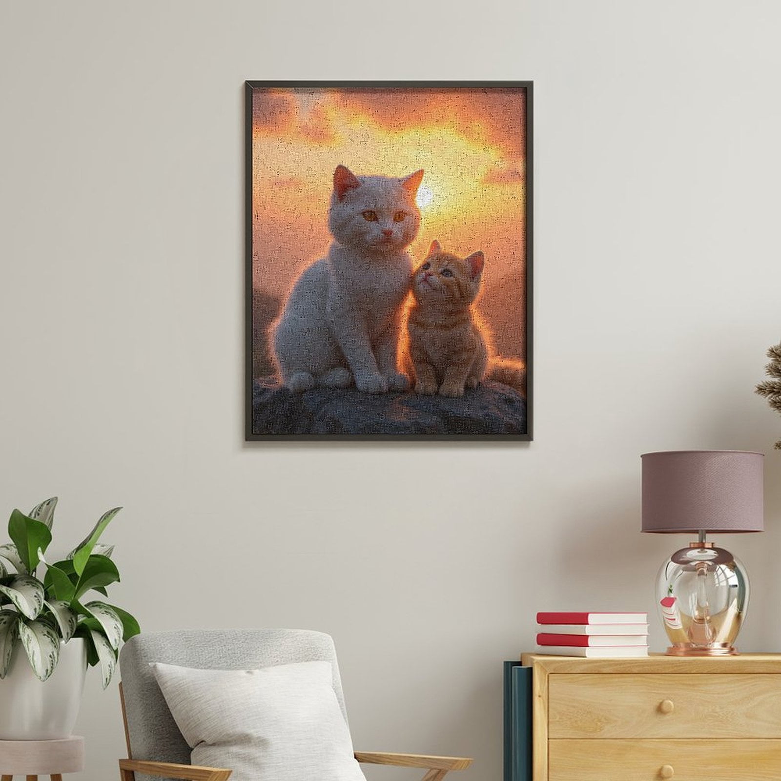 Paint by Numbers Kit for Adults, Cat Sunset Rock Family Moment Paint by Numbers, Easy Paint by Numbers Kit for Adults Beginner, DIY Adult Paint by Number Kits on Canvas, Home Decor