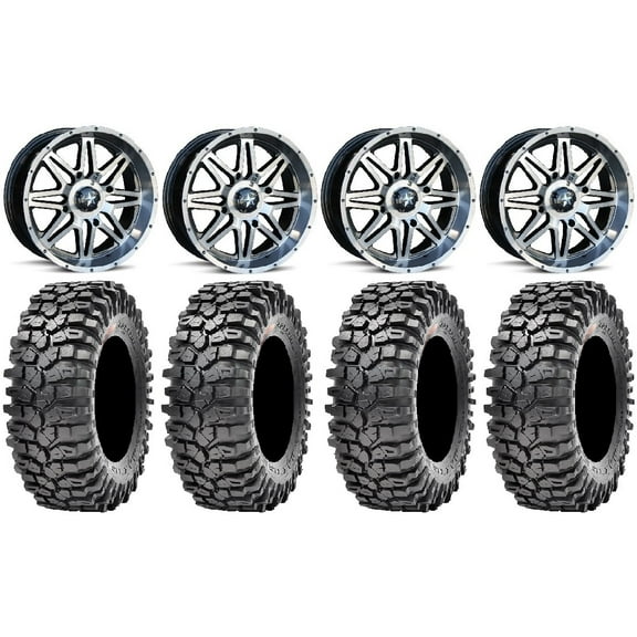 MSA Dark Tint Vibe 14" UTV Wheels 32" Roxxzilla Tires Polaris RZR XP 1000 / PRO XP / Ranger XP 900/1000