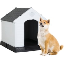 BestPet 32" Insulated Dog House, Durable Plastic, Indoor/Outdoor, Weatherproof, Air Vents, Elevated Floor, Grey
