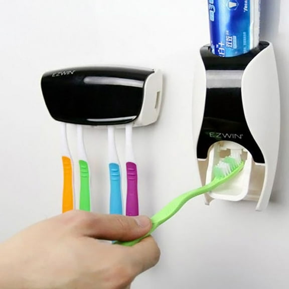 HEMOTON  Kid Automatic Toothpaste Dispenser Toothbrush Holder for Travel Wall
