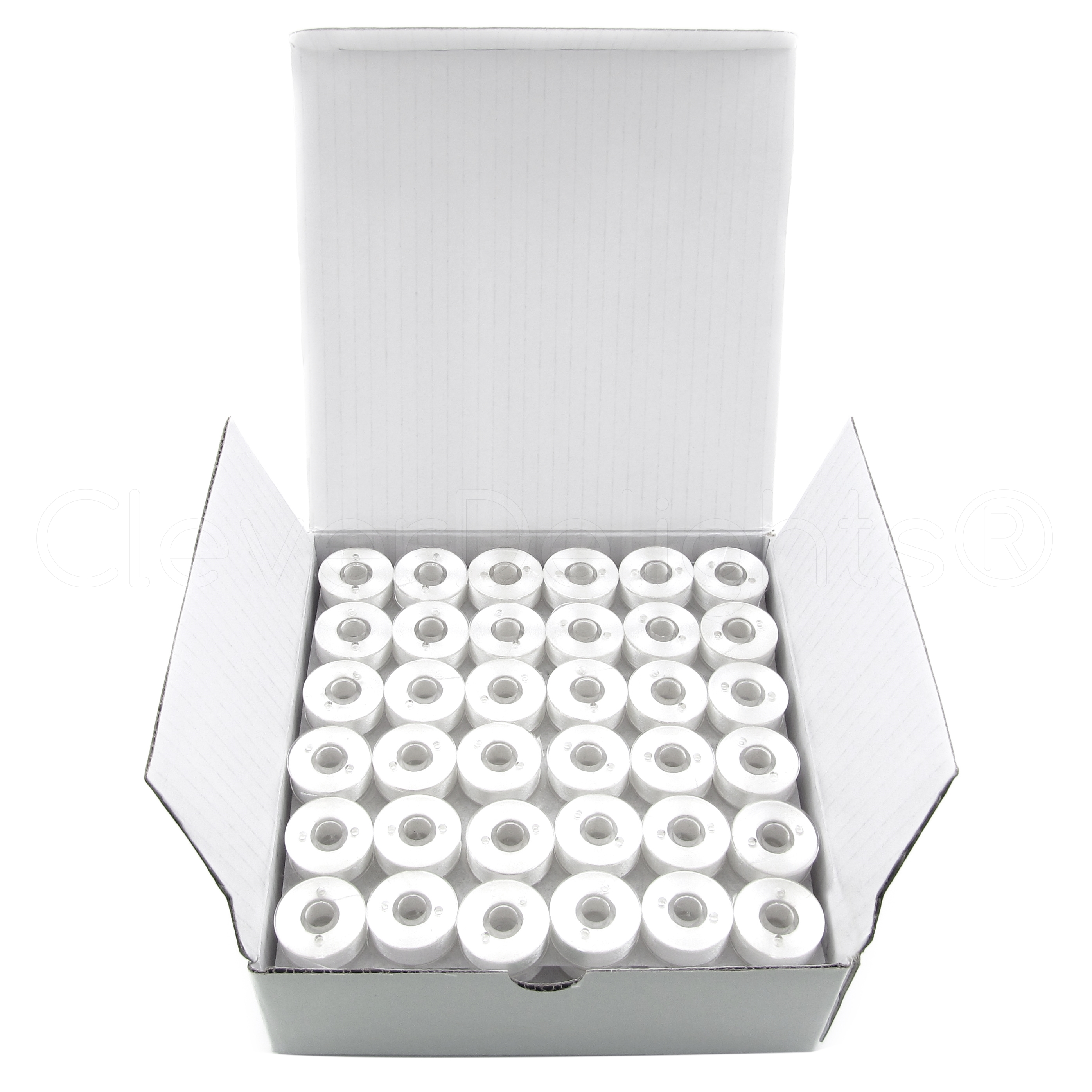CleverDelights White Prewound Bobbins Size L Bobbins 60wt Thread