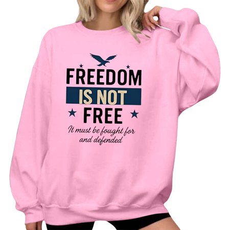 FYEGRE Stylish Letter Printed Hoodless Sweatshirt Casual Loose Fit Top For Women Autumn Winter Comfortable Soft Daily Wear Pink XL