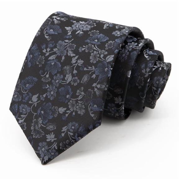Yongchuantie Fashion Black and Grey Small Flower Pattern Men's Tie Formal Business 8CM Wide Tie Gift Box