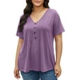 thumbnail image 3 of Fantaslook Plus Size Blouses for Women Pleated Button Short Sleeve Shirts Casual V Neck Tunic Tops, 3 of 9