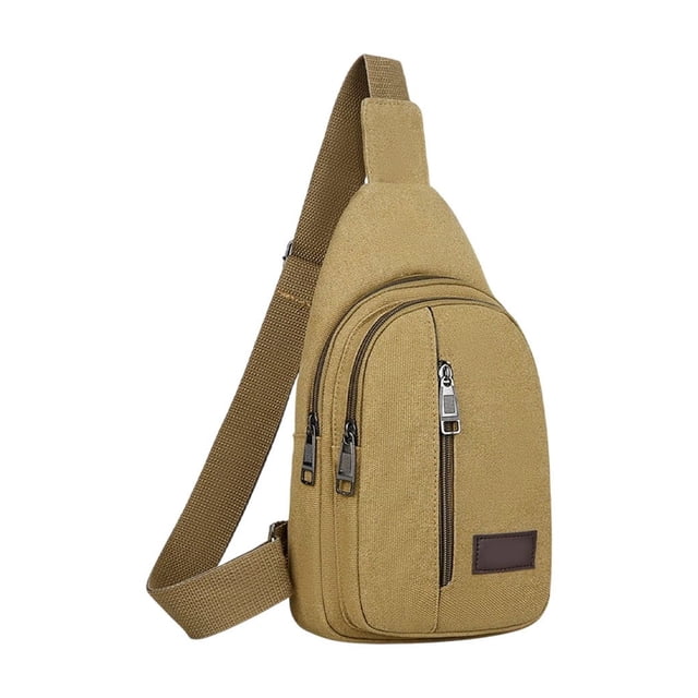 SLYNSHome Sac de Poitrine en Toile pour Hommes Grande Capacité Sac Bandoulière Polyvalent Sangle Réglable Durable Randonnée Voyage - Kaki