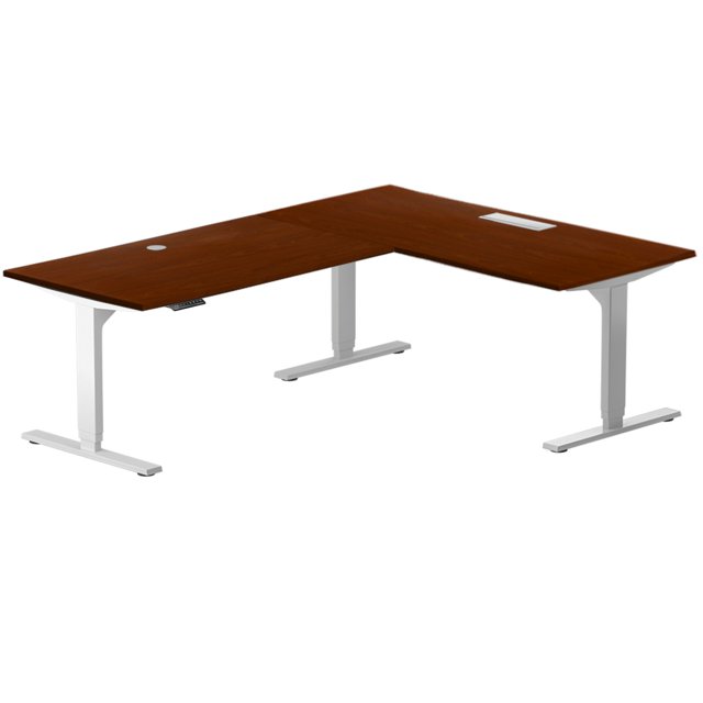 PROGRESSIVE DESK Bureau Debout en Forme L 90x72, Coin 3 Hauteur Réglable Bureau Exécutif Électrique - Cerise Foncée, Cadre White