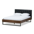 thumbnail image 2 of Baxton Studio Mitchell Rustic Industrial Walnut Wood Black Faux Leather Dark Bronze Metal King Size Platform Bed, 2 of 8