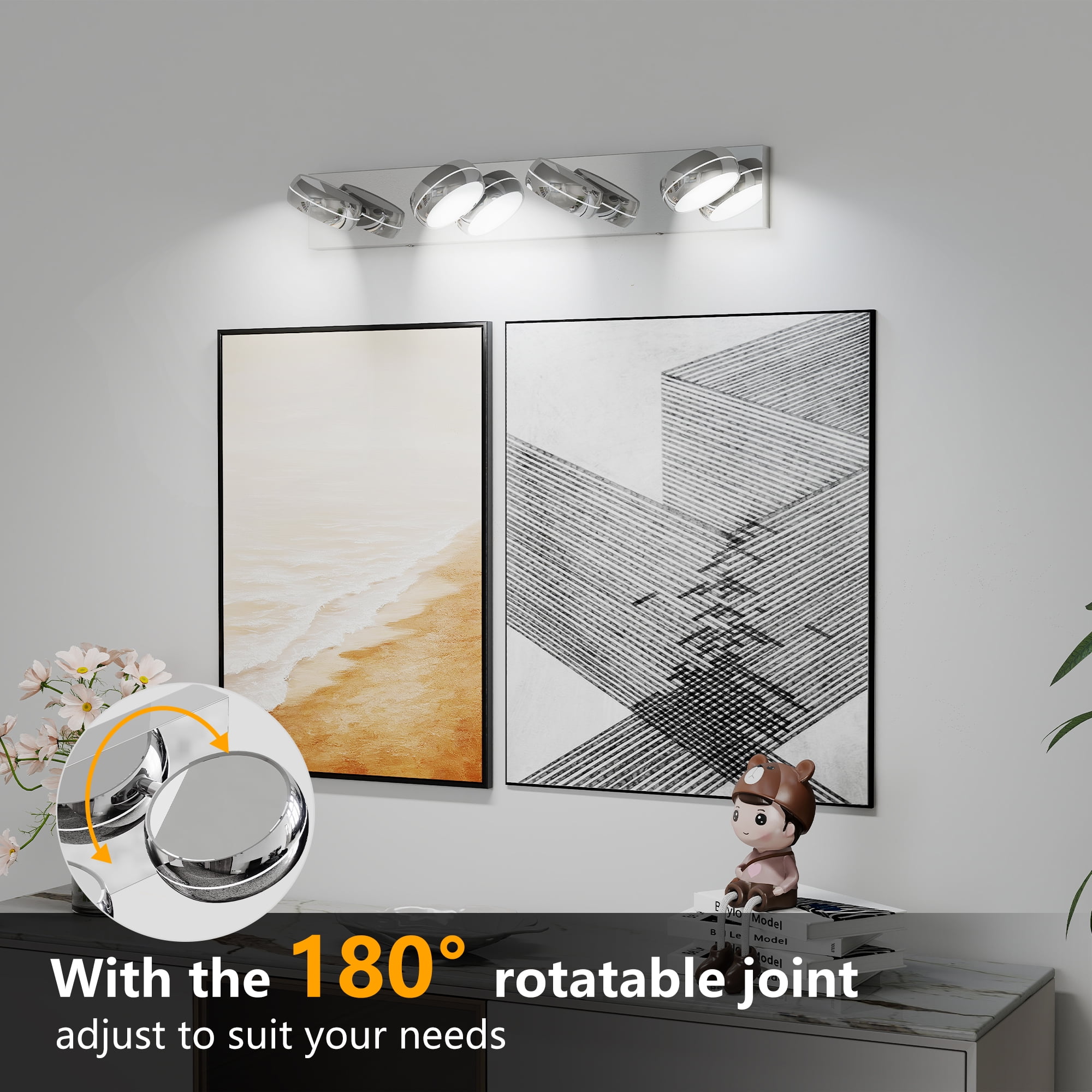 LED Vanity Lights 28in Bathroom Lights Fixtures over Mirror 4 Light LED Lighting Fixture for Bathroom 18W Mirror Lighting Fixture Modern Bath Light Bar Chrome Bath
