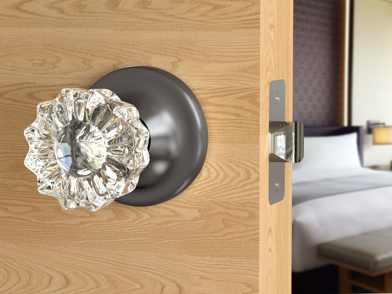 Passage Vintage Fluted Crystal Door Knobs Dark Grey Round Rosette