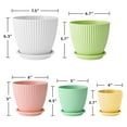 thumbnail image 4 of 5-Pack Plastic Plant Pots with Drainage Holes and Saucer Trays, 7.5/6.7/6/5/4.1 Inch Flower Pots, Multicolor Planters for Indoor & Outdoor Plants, 4 of 8