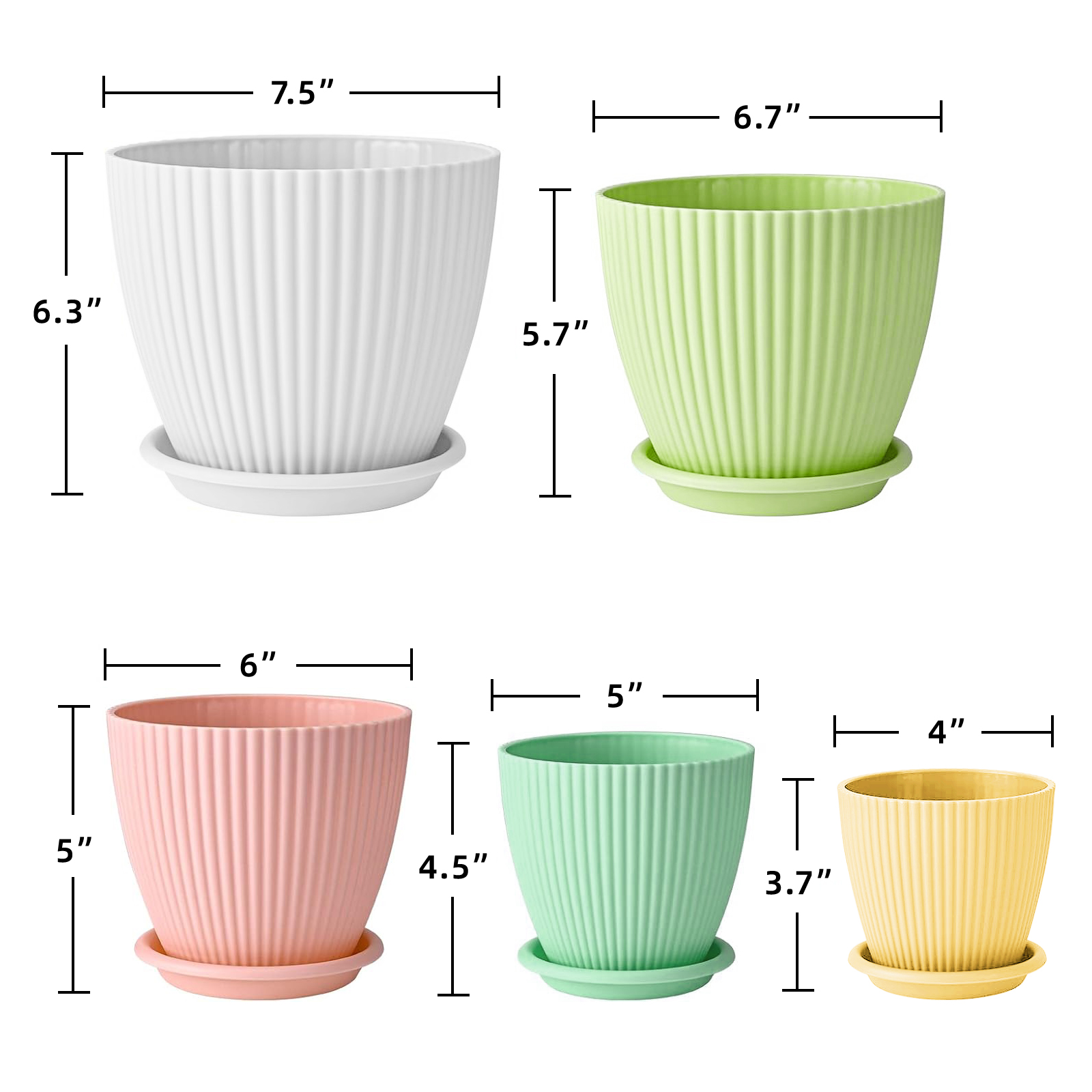Xueyu 5-Pack Plastic Plant Pots with Saucers, Multicolor photo 4
