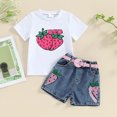 thumbnail image 2 of LUOGENLI Toddler Girl Summer Outfits 3T 4th of July Toddler Girls Short Sleeve Embroider T Shirt Pullover Tops Ruffles Rose Denim Skirts Outfits Toddler Girl Summer Outfits 4T-5T Summer 2-3 Years, 2 of 8