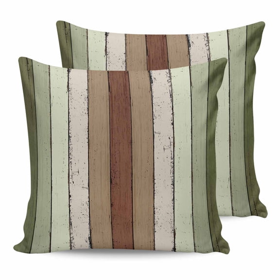 20x20 Pillow Covers Set of 2, Sage Green Throw Pillow Covers Decorative Couch Cushion Case, Farmhouse Wood Grain Vintage Brown Striped Microfiber Square Pillowcases for Bedroom Car Living Room