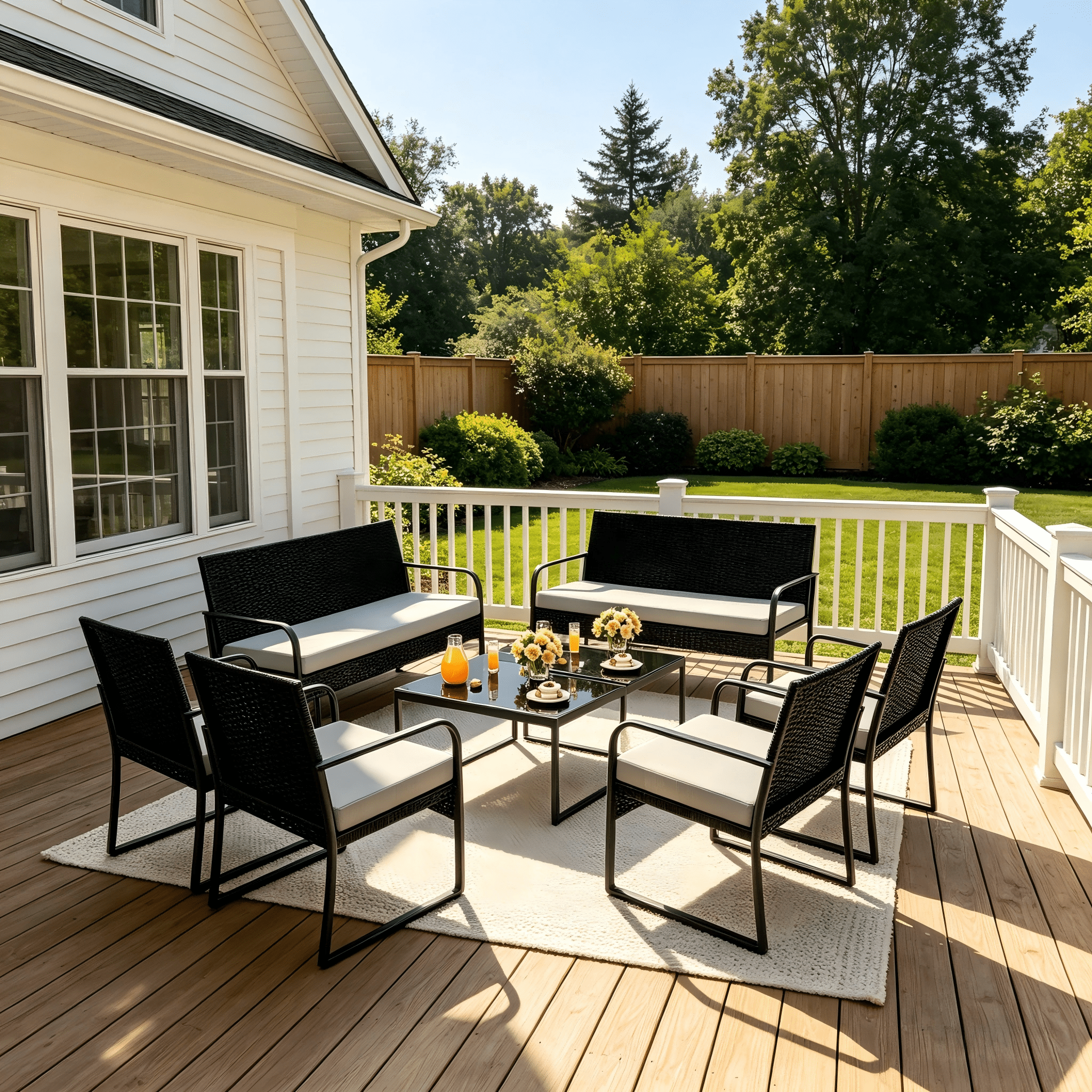 Lofka 8-Piece Patio Furniture Set, All-Weather Wicker Conversation Set with 2 Loveseats, 4 Chairs, 2 Glass Coffee Tables, Outdoor Furniture for Backyard, Balcony, Deck, Porch, Gray