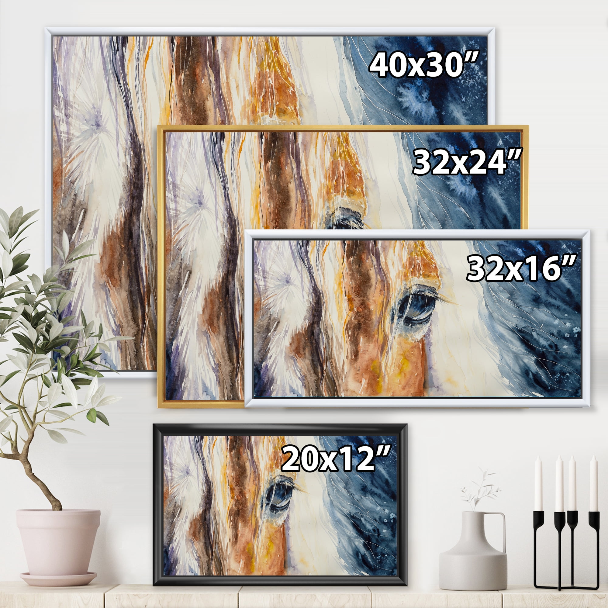 Designart 'Abstract Close-Up of A Beautiful Horses Eye I' Farmhouse Framed Canvas Wall Art Print