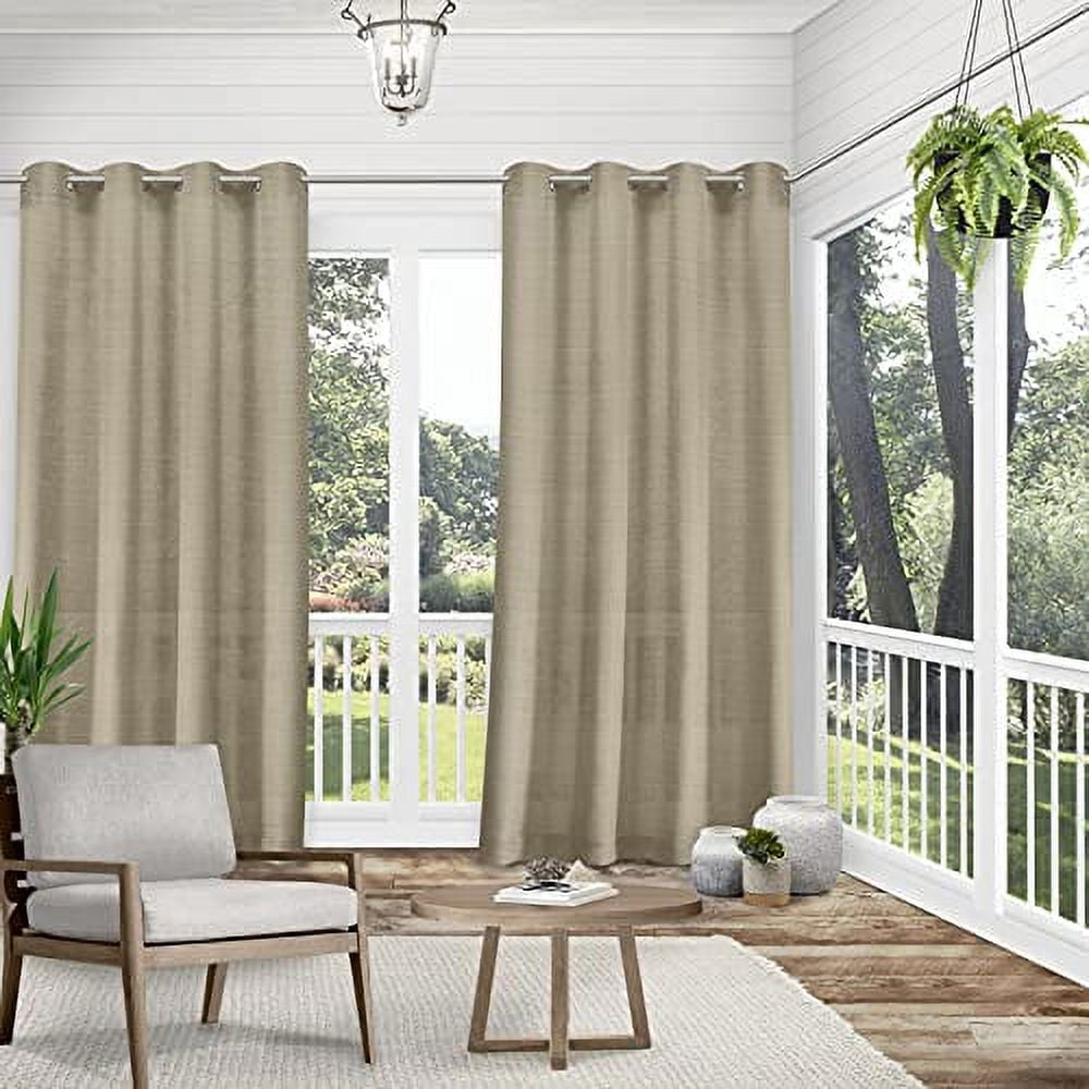 Exclusive Home Curtains Miami Semi-Sheer Textured Indoor/Outdoor Grommet Top Curtain Panel Pair, 54x84, Taupe