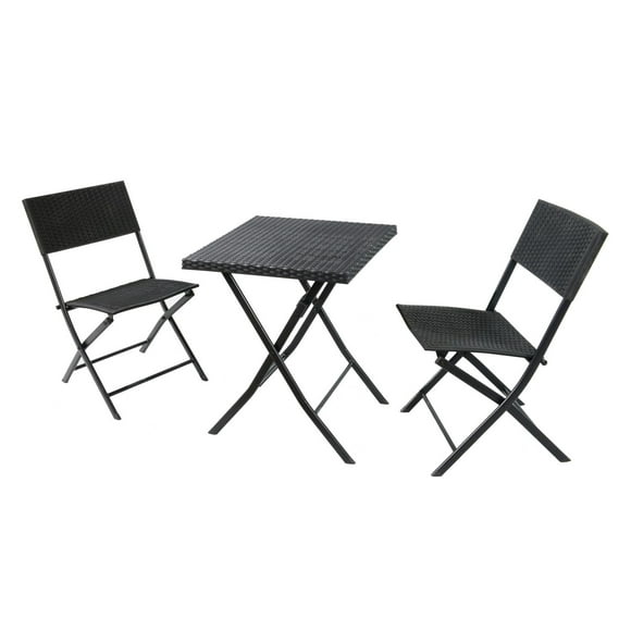 Sunmate Casual 3 piece bistro set, black finish, outdoor dining room furniture in traditional osier tissé style