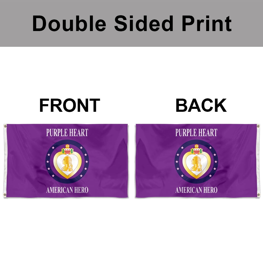 Dutern Double Sided Purple Heart American Hero Flag Banner 3 Ply with Brass Grommets 3x5 Feet
