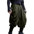 thumbnail image 3 of Men's Vintage Casual Pants, Trousers, Joggers, Elastic Waist Drawstring Straight Leg, Comfortable Breathable Lightweight, Medieval Daily Work Streetwear, Summer | AKLJWH,Army Green L, 3 of 9