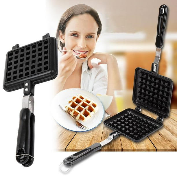 Waflera para estufa | Bandeja doble antiadherente para desayuno familiar | Apta para estufa de gas | Mango largo resistente al calor