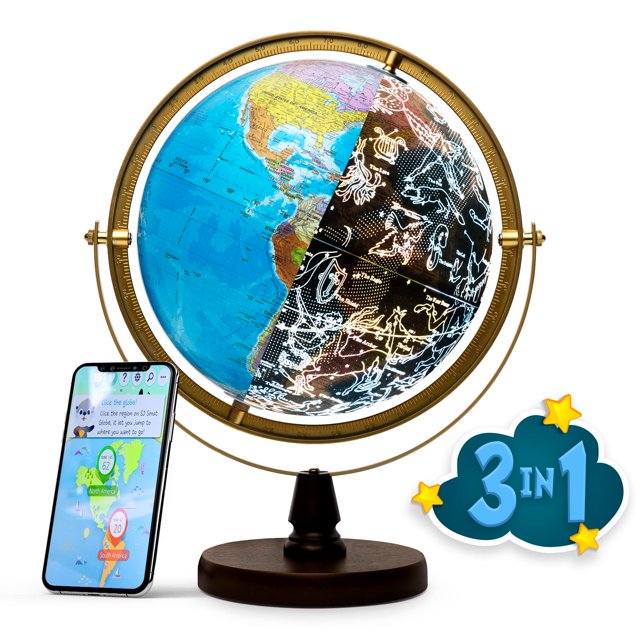 SJSMARTGLOBE with Interactive APP & LED Illuminated Constellations at Night, US-Patented STEM education 10" World Globe with Detailed map