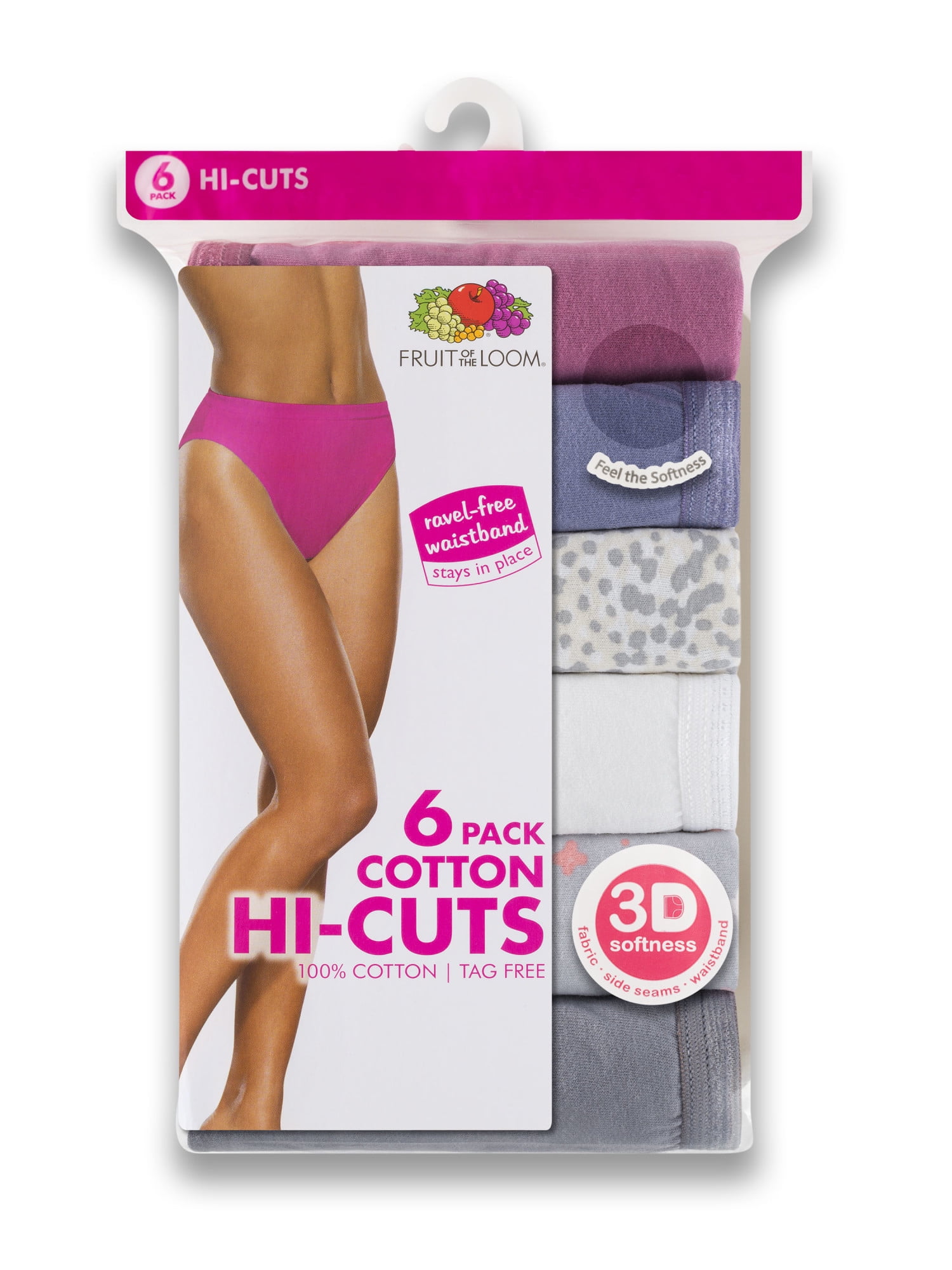 Women's Assorted Cotton Hi-Cut Panties, 6 Pack