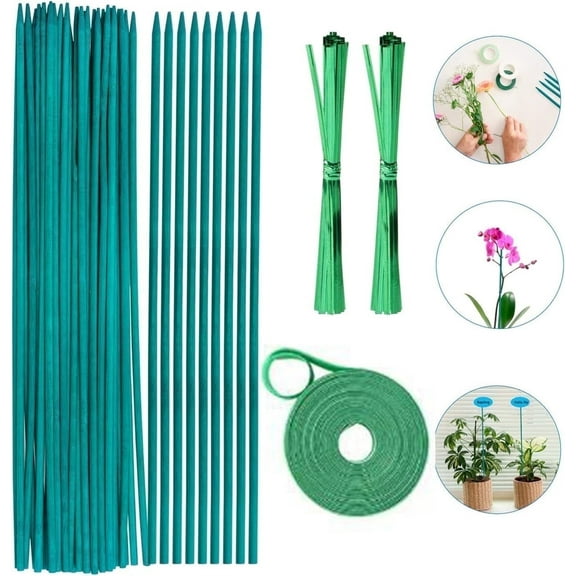 Casewin Green Bamboo Plant Stakes Garden Stakes 15 inch 50 PCS,Wood Stakes for Vegetables/Floral,Bamboo Plant Support for Indoor &Outdoor Plants with 50 Garden Ties, Sign Posting Garden Sticks