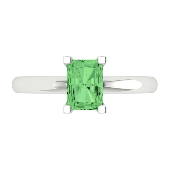 1 ctw Solitaire Anniversary Ring for Women | Emerald Cut Simulated Green Diamond | Hyperallergenic Solid 14K White Gold