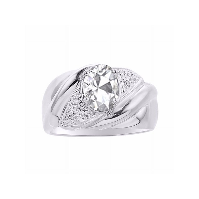 RYLOS Bagues pour Femmes Bague en Argent Sterling Ovale 8X6MM Pierre Précieuse & Diamants Design Classique Topaze Blanche d'Avril Bijoux pour Femmes Taille 9